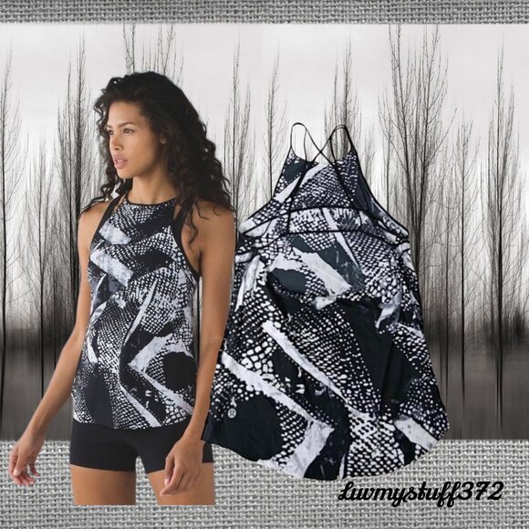 RARE- SEE VIDEO Lululemon Singlet Tank Black White Static Mist -Strappy Back - Picture 1 of 10